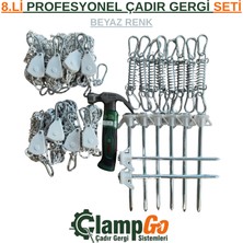 ClampGo 8 Li Profesyonel Çadır Gergi Seti / 8 Ad. Kazık 8mm + 8 Ad Çadır Gergi Aparatı Makaralı Ipli + 8 Ad Gergi Yayı / Özel Çantalı ve Bosch Çekiç Hediyeli