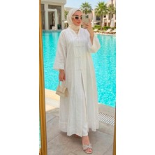 Çin Düğme Detaylı Keten Dokulu Kimono Takım