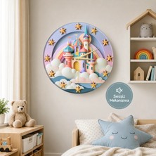 🕒 Masal Şatosu⭐ Sessiz Çocuk Duvar Saati 🎈 Mdf Dekoratif Çocuk Odası Saati 33CM