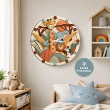 🕒 Sevimli Safari Hayvanları⭐ Sessiz Çocuk Duvar Saati 🎈 Mdf Dekoratif Çocuk Odası Saati 33CM