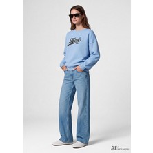 Logo Baskılı Sweatshırt Puslu Mavi