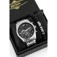 Newera Watch Gümüş-Siyah Renk Metal Erkek Kol Saati Bileklik Hediyeli Özel Kutulu