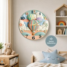 🕒 Renkli Balonlar⭐ Sessiz Çocuk Duvar Saati 🎈 Mdf Dekoratif Çocuk Odası Saati 33CM
