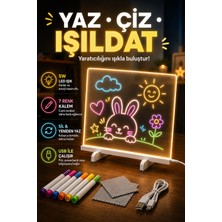 Merwish LED Işıklı Akrilik Yazı ve Çizim Panosu 7 Renk Kalemli Silinebilir Masaüstü Not ve Çizim Tahtası Usb'li
