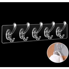 Esmana Living 5'li Kendinden Yapışkanlı Güçlü Şeffaf Askılık-Kapı Arkası Mutfak Duvar Banyo Askı