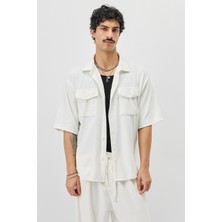 Süet Dokulu Kısa Kollu Oversize Gömlek