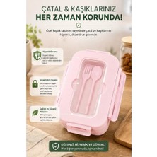 Piev Kilitli Sızdırmaz Çatal Kaşıklı 2 Bölmeli Beslenme Kabı Pembe