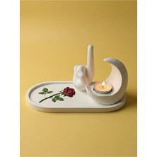 Canseb Elegance Gül Desenli, Tevhid Eli Biblo ve Hilal Mumluk Seti (Tealight Mum Hediyeli) Islami Ev Hediyesi Dekoratif