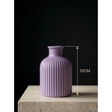 Canseb Elegance Premium - Lavanta Mor - 10CM Boyunda - Çizgili Pampas Vazosu - El Boyaması Işçilik