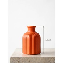 Canseb Elegance Premium - Turuncu - Çizgili Mini Vazo - 10CM Boyunda - El Boyaması Işçilik