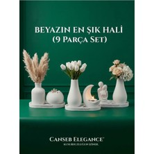 Canseb Elegance Mermer Tozu Içerir - 9 Parça Dekoratif Obje Set - Beyazın En Şık Hali ( 1 Adet Tealight Mum Hediyeli )