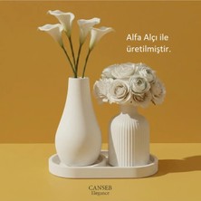 Canseb Elegance Üçlü Dekoratif Pampas Çiçek Vazosu Seti 13CM - 10CM - 17CM Tepsi