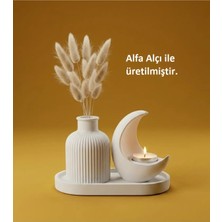 Canseb Elegance Özel Işçilik Hilal Mumluk & Pampas Vazosu Seti ( Tealight Mum Hediyeli )