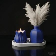 Canseb Elegance 3lü Premium Avangard Köşeli Pampas Vazosu Lale Mumluk Seti - Tealight Mum Hediyeli
