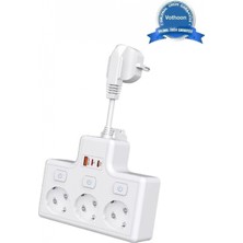 Marsilyan Termal Akım Korumalı 3’lü Duvar Tipi Priz 1x USB 2x Type-C Çıkışlı Grup Priz Çoğaltıcı (3500W)