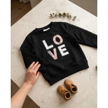 Siyah – Love Nakışlı 3 Ip Şardonlu Kız Sweat