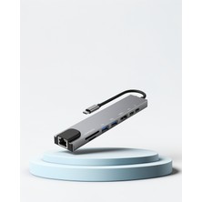 Azrlya 8 Portlu Macbook Çevirici Type C Hub  Sd Tf USB Çoğaltıcı Ethernet