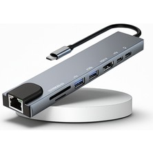 Azrlya 8 Port Çoklayıcı Macbook ile Uyumlu Çoğaltıcı Type-C Dönüştürücü Tf Sd Kart