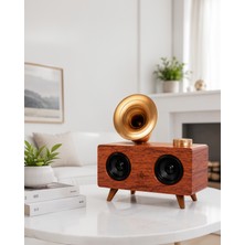 Azrlya Bluetooth Nostalji Speaker Radyo Gramofon Ahşap Renk Vintage Yeni Nesil