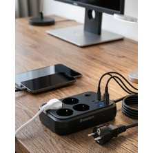 Azrlya Çoklu Priz ve USB Şarj Ünitesi 4 Soket 2 Type C Güvenli Enerji Yönetimi