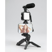 Azrlya Tripod Telefon Tutucu Kumandalı Mikrofon LED Işık Vlog Video Kayıt