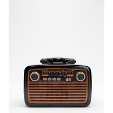 Azrlya Nostaljik Görünümlü Ahşap Radyo Tf Sd USB Girişli LED Fener Işıklı