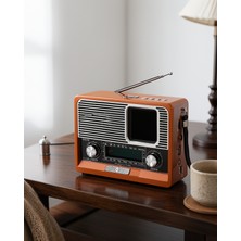 Azrlya Ahşap Görünümlü Retro Bluetooth Radyo Usb,aux ve Sd Kart Girişli