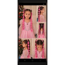 Handmade Çocuk Saçı Bubble Braids Pembe 2li Örgülü Prenses Saçı 1 Balon Sac 2 Örgü