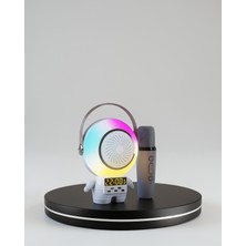 Azrlya Rgb Işıklı Astronot Bluetooth Hoparlör Karaoke Mikrofonlu