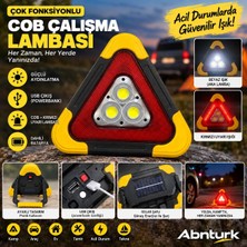 Abnturk Üçgen Reflektör-Güneş Enerjili Şarjlı Işıklı 3xcob LED ve Kırmızı Ikaz Lambalı Çok Amaçlı Lamba
