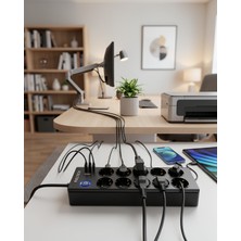 Azrlya Akım Korumalı 10'lu Çoklu Priz Usb-A ve Type-C Şarj Çıkışlı