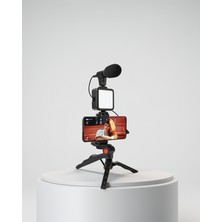 Azrlya Video Çekim Kiti Tripod LED Işık Harici Mikrofon ve Bluetooth Kumanda Seti