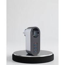 Azrlya 2500W Güç Destekli Akım Korumalı Priz – 3 USB Çıkışlı