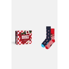 Happy Socks - Çok Renkli 2’li Kadeh Desenli Pamuklu Çorap Seti