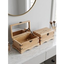 GOLDENWOODEN Doğal Ahşap Takı Kutusu Ahşap Saklama Kutusu(Ceviz AGACI)(AYNALI)(BOY:32CM EN:16CM YÜK:16CM)