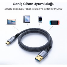 Veggieg USB 3.0 To Usb-C Örgülü Type-C 5gbps Data ve Şarj Kablosu 3 Metre