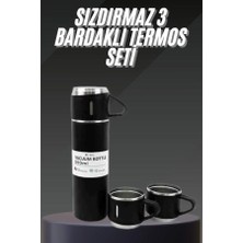 Azrlya Termos Seti Paslanmaz Çelik 3 Bardaklı Vakumlu Termos Set 500 ml 12 Saate Kadar Isı Koruma