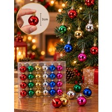 Biton Toptan Mini Yılbaşı Ağacı Süsleme Topu 3 cm 24'lü Set Renkli Noel Ağacı Çam Süsü