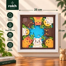 Rokh 🐱 Kedi Temalı 3D Katmanlı Dekoratif Duvar Tablosu | Renkli Kedi Tasarım | Hediyelik Dekorasyon