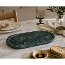 Kubal Home Kubalhome Doğal Taş Mermer Sunum Tepsisi – Dekoratif Oval Servis ve Kahvaltı Tepsisi Hindistan Yeşili