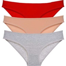 Royaleks 3 Adet Eko Set Likralı Kadın Slip Külot Kırmızı Ten Gri