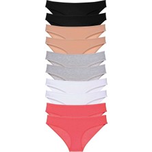 Royaleks 10 Adet Süper Eko Set Likralı Kadın Slip Külot Siyah Ten Gri Beyaz Fuşya