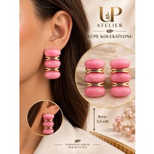 Up Atelier Gold Detaylı 3 Taşlı Küpe 3,5cm
