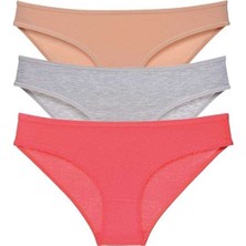 Royaleks 3 Adet Süper Eko Set Likralı Kadın Slip Külot Ten Gri Fuşya