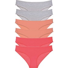 Royaleks 6 Adet Süper Eko Set Likralı Kadın Slip Külot Gri Pudra Fuşya