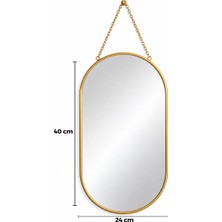 Veraura Lifestyle Dekoratif Duvar Aynası - Gold Metal Çerçeveli - Ip Askılı - 24X40 cm