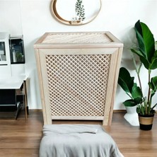 Korkmazoğlu Orman Ürünleri Doğal Ahşap Seperatörlü Kirli Sepeti Çamaşır Sepeti 60X49.5X35.5 Bej
