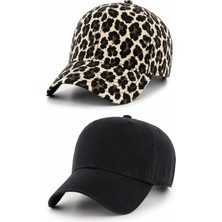 Gyes Soft Leopar Siyah Unisex 2'li Takım Arkası Cırtlı Ayarlanabilir Şapkalar Takımlı