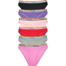6 Adet Beli Renkli Lastik Pamuklu Kadın Slip Tutku Külot
