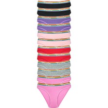 12 Adet Beli Renkli Lastik Pamuklu Kadın Slip Tutku Külot — Beden: M-L